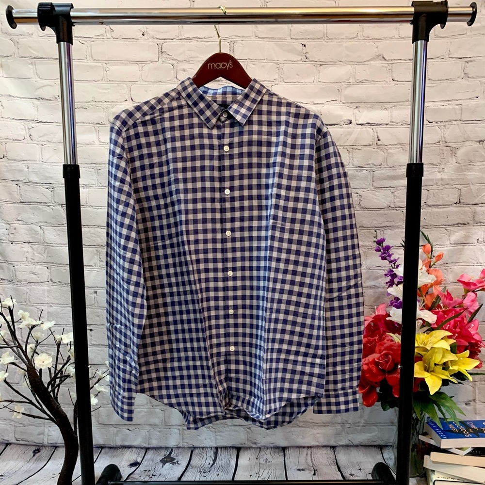 Theory Gingham Plaid Button Up Shirt 100% Cotton